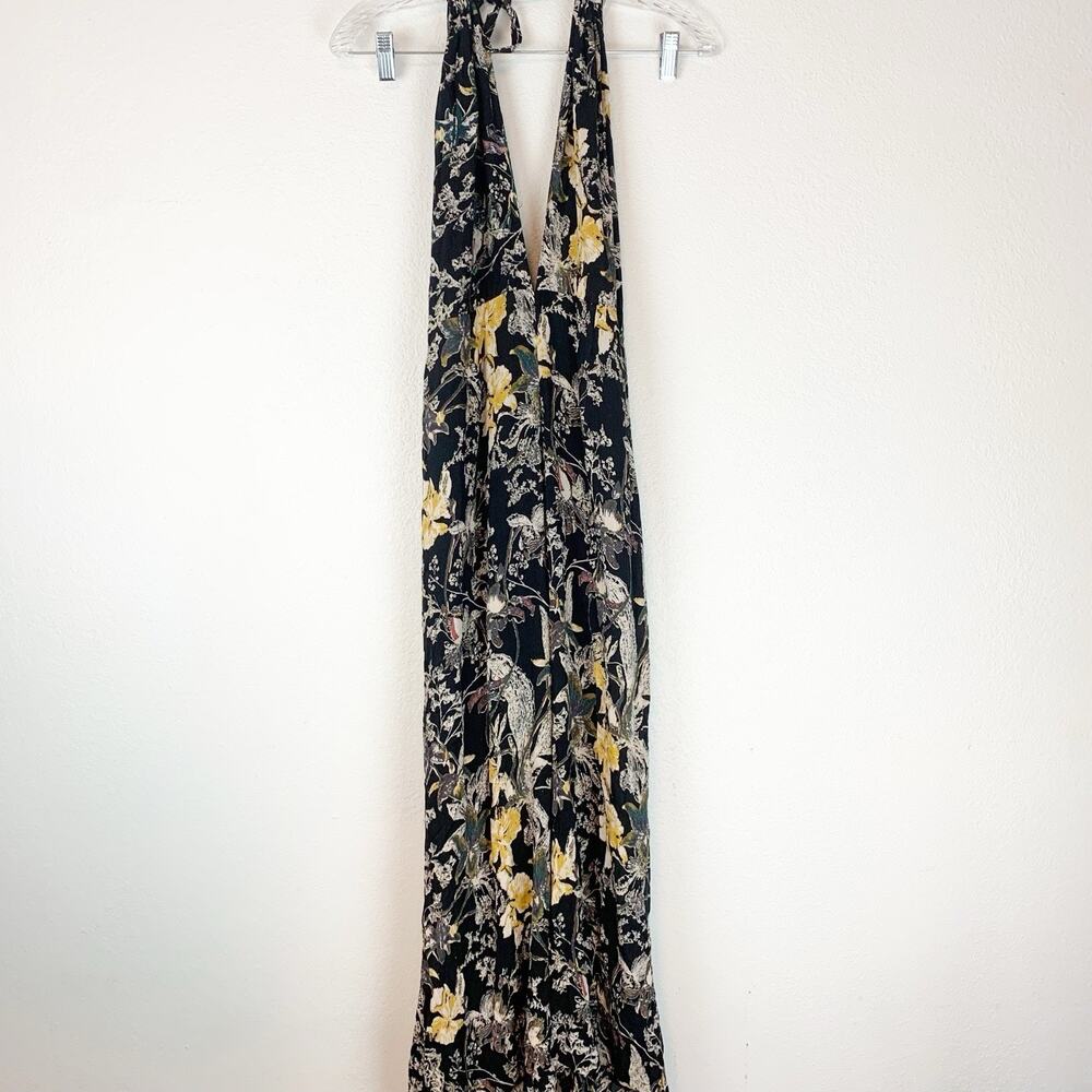 Free People Jumpsuit Women 6 Double Halter Wide Leg Floral Flowy Boho Crop Crepe